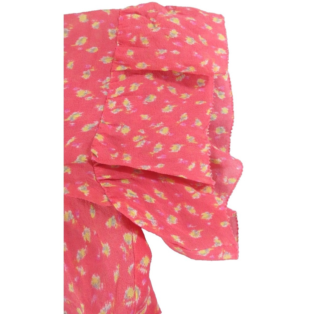 J.Crew 100% Silk Blouse Women Small Pink Floral Peplum Pintuck Ruffle Sleeve Top - Picture 7 of 8